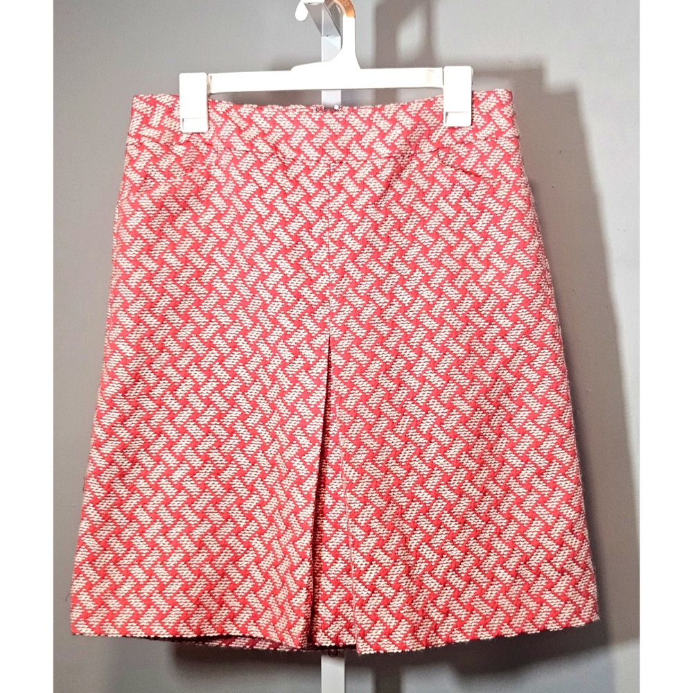 Talbots Size 8 Coral/Ivory Woven Lined A-Line Skirt Front Pleat Preppy-Core